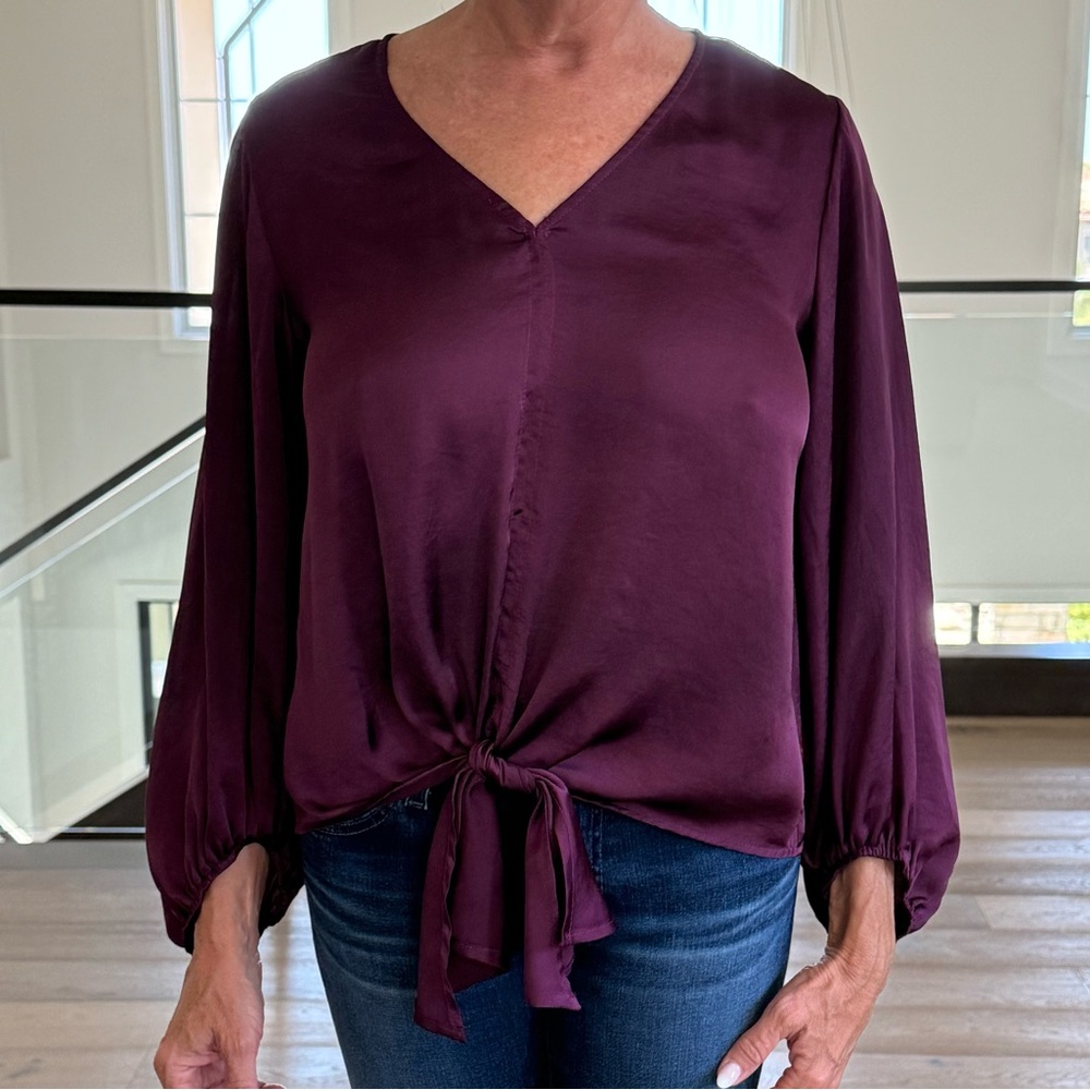 Vince Camuto Red and Purple Bishop Sleeve Blouse